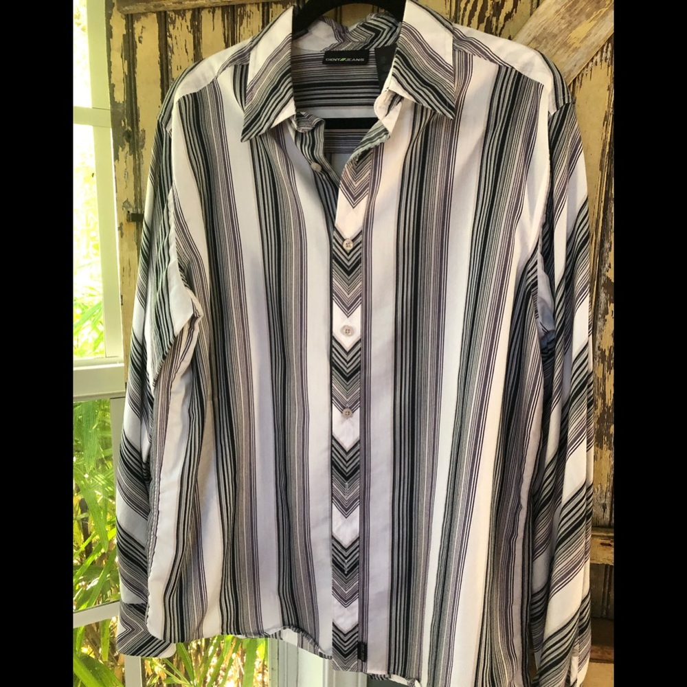 Y2K mens striped button down shirt black and white DKNY size Large NWOT